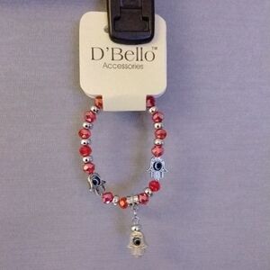 D'Bello Red and Silver Beaded Bracelet